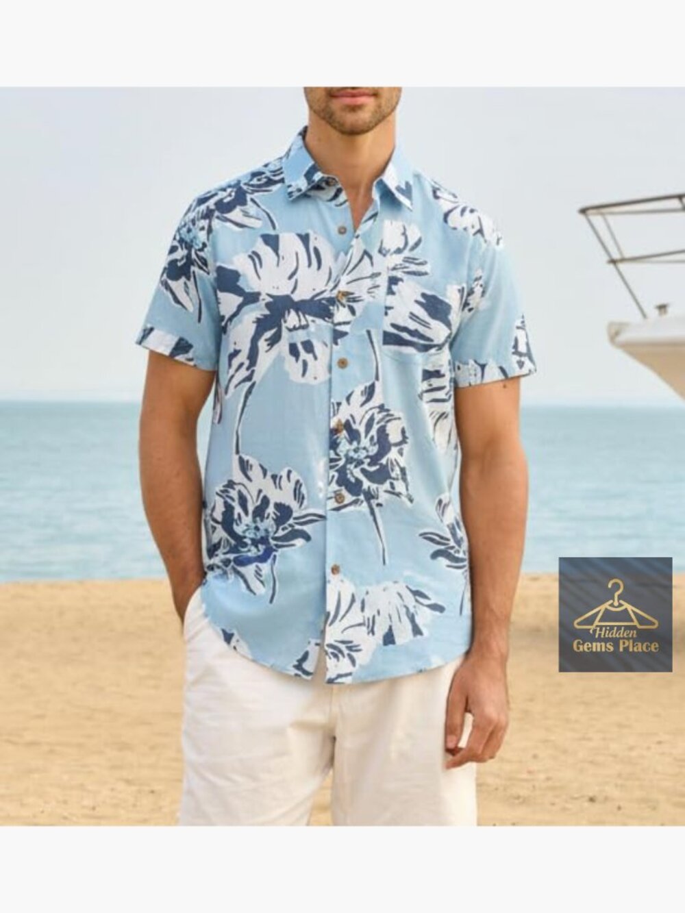Men's Linen Blend Short Sleeve Vintage Print Button Down Shirt - Picture 2 of 7